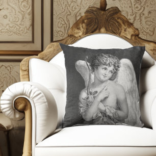 Coussin Sweet Romantic Cupid Antique Lithographe Jeter Pil