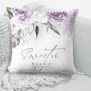 Coussin Sweet sixteen floral étincelantes Mauve ID912