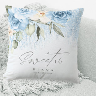 Coussin Sweet sixteen floral étincelants bleu ID912
