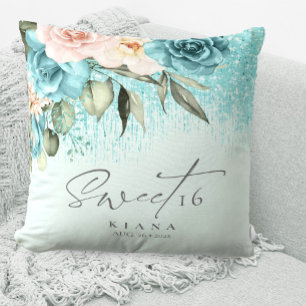 Coussin Sweet sixteen Floral Sparkles ID Turquoise912