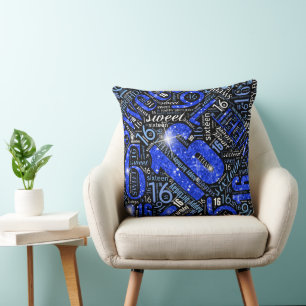 Coussin Sweet sixteen Parkle Mot Cloud bleu noir ID265
