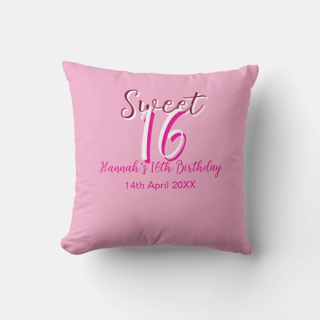 Coussin Sweet sixteen pink white name date bold letter mar (Recto)