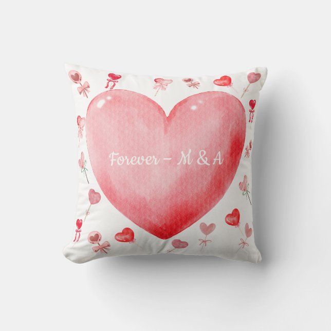 Coussin Sweet Watercolor Heart Valentine Throw Pillow (Recto)