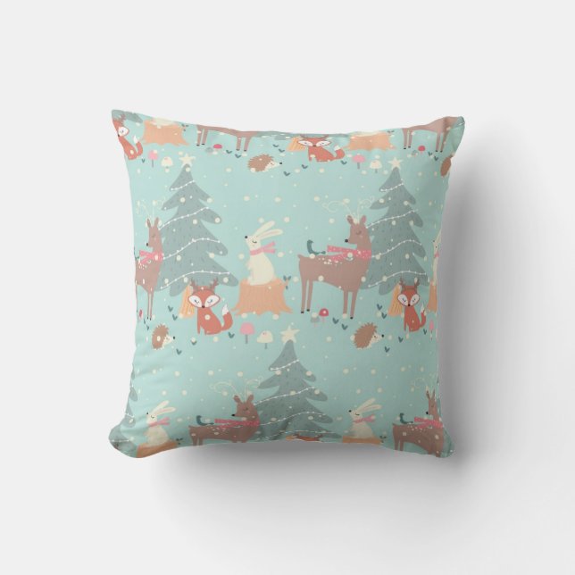 Coussin Sweet Woodland Noël Rustic Farmhouse Blue (Recto)