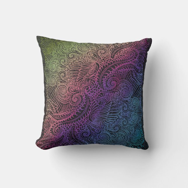 Coussin Swirl prismatique | Arc-en-ciel Fractal Feather Ar (Recto)