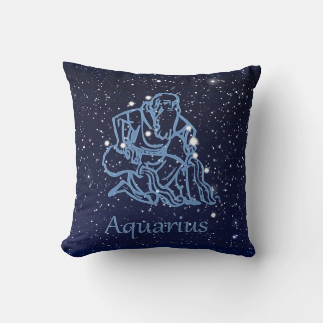 Coussin Symbole Aquarius Constellation et Zodiaque avec ét (Recto)