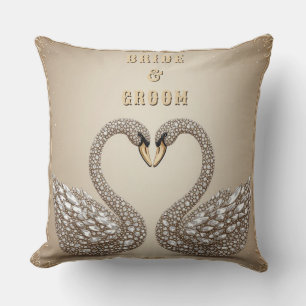 Coussin Symbole de cœur de cygne de mariage orné de joyaux
