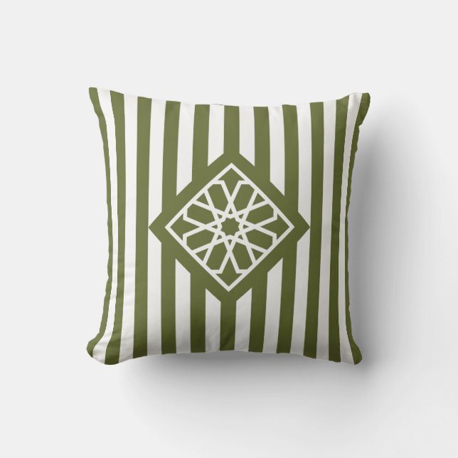 Coussin Symbole de la Fleur de Zellige Marocaine Vert oliv (Recto)