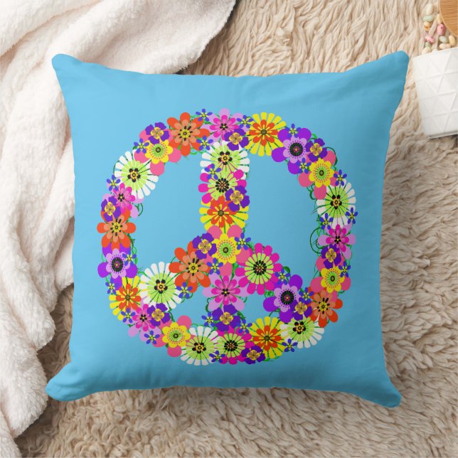 Coussin SYMBOLE DE LA PAIX Floral en Bleu clair (Couverture)
