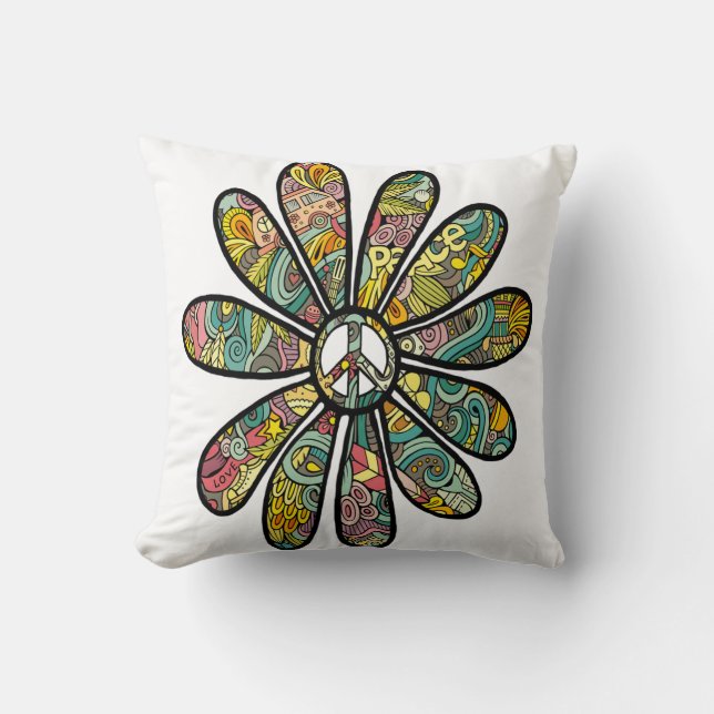 Coussin SYMBOLE DE PAIX DE Fleur D'Hippie Trippie (Recto)