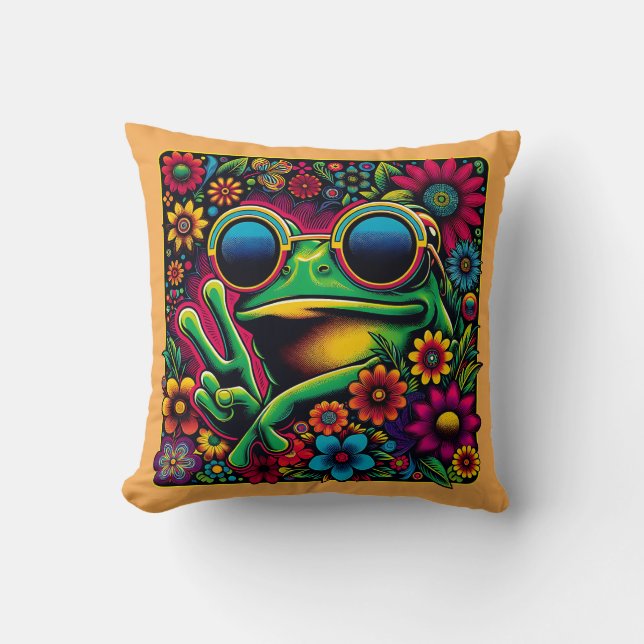 Coussin Symbole de paix de la grenouille Cool funeste (Recto)