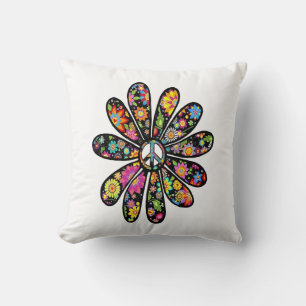 Coussin SYMBOLE DE PAIX FLEURIE Hippie Trippie