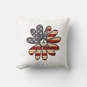 Coussin SYMBOLE DE PAIX HAUTE Fleur SIGNE Drapeau américai