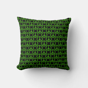 Coussin Symbole de paix Jeter oreiller, vert et noir