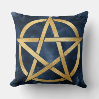 Coussin Symbole de pentagramme doré sur fond bleu