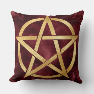 Coussin Symbole de pentagramme doré sur fond rouge