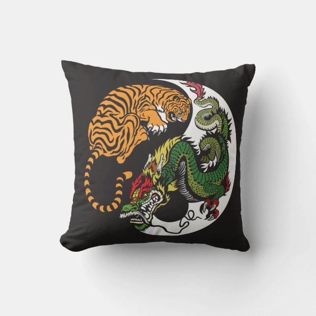 Coussin symbole de yang de yin de dragon et de tigre (Recto)