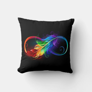 Coussin Symbole d'infini avec plume arc-en-ciel