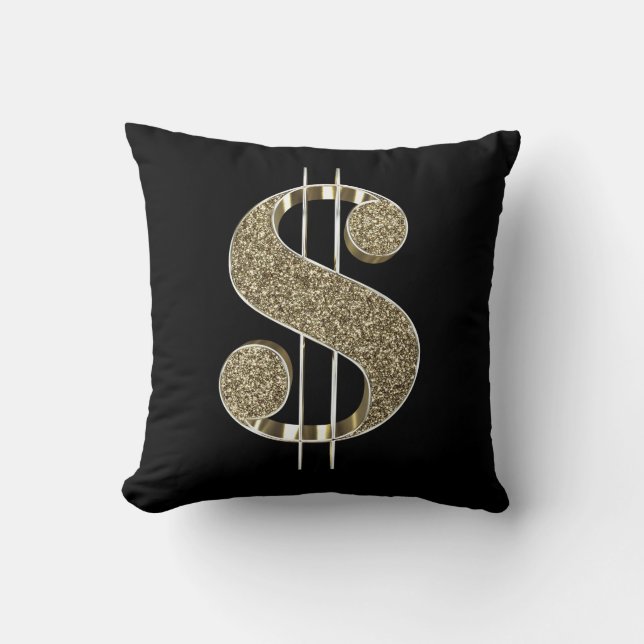 Coussin Symbole dollar des parties scintillantes 3D d'or (Recto)