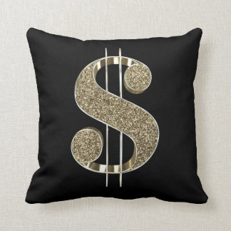 Coussin Symbole dollar des parties scintillantes 3D d'or