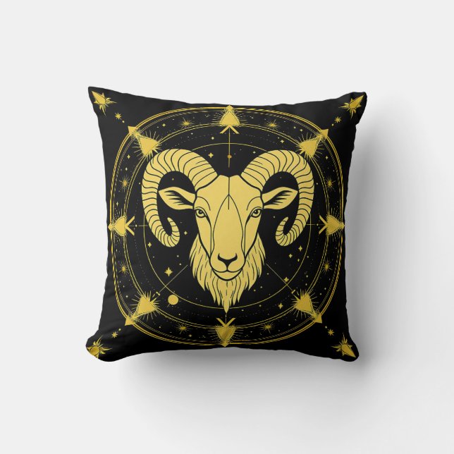 Coussin Symbole doré du zodiaque du Bélier (Recto)