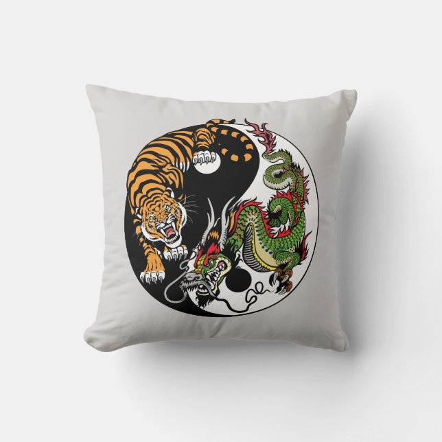 Coussin symbole du dragon et du tigre yin yang (Recto)