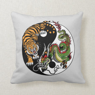 Coussin symbole du dragon et du tigre yin yang