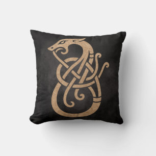 Coussin Symbole du nœud du serpent viking doré