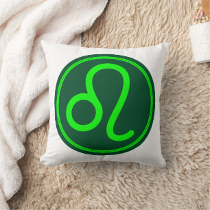 Coussin Symbole du zodiaque Leo sur fond vert contrasté