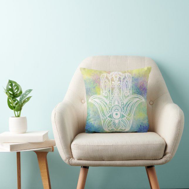 Coussin Symbole Hamsa couleur aquarelle (Chaise)