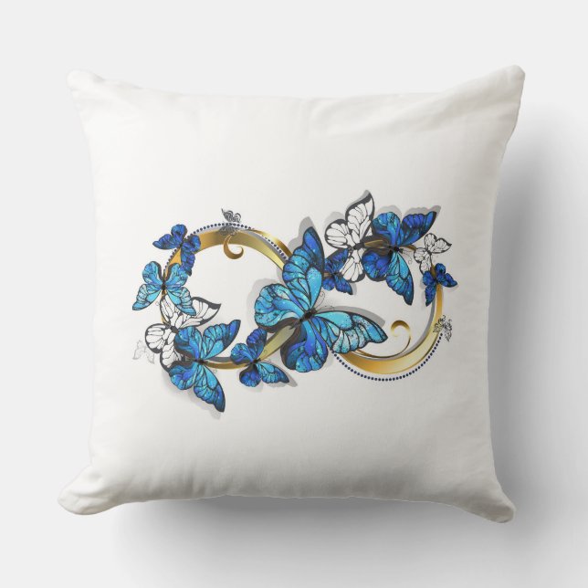 Coussin Symbole infini de papillons Morpho bleus (Recto)