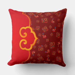 Coussin Symbole Lucky Ruyi Rouge foncé élégant 福 lapins CN
