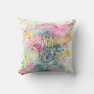 Coussin Symbole main HAMSA Aquarelle colorée