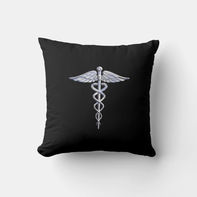 Coussin Symbole Médicale de caducée sur le noir (Recto)