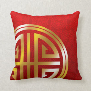Coussin SYMBOLE ORIENTAL DE LONGUEUR DE LONGUEUR  or rouge