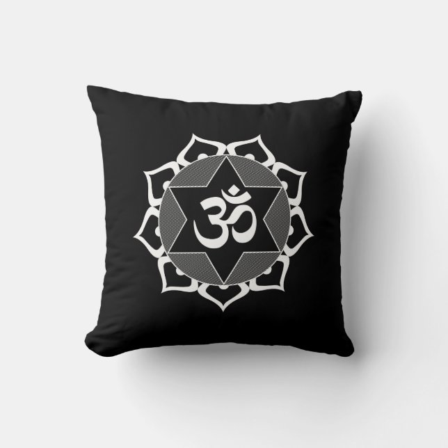 Coussin Symbole original blanc Yoga OM en noir (Recto)