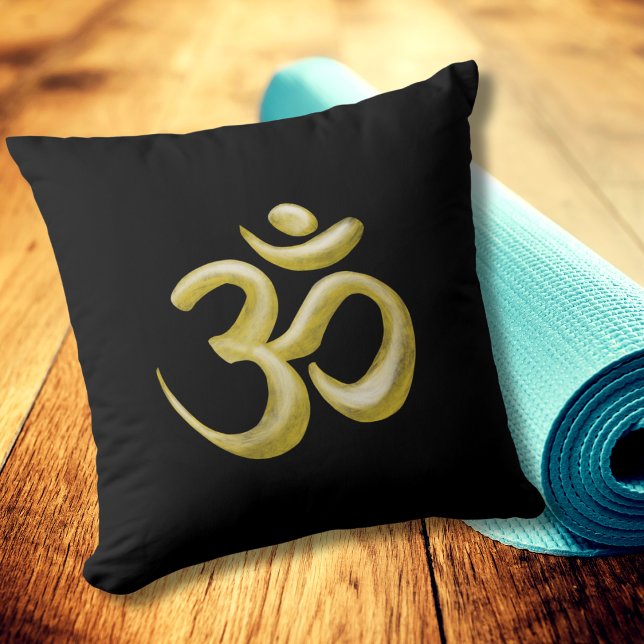 Coussin SYMBOLE Sanskrit D'Om D'Or Noir Élégant (Créateur téléchargé)