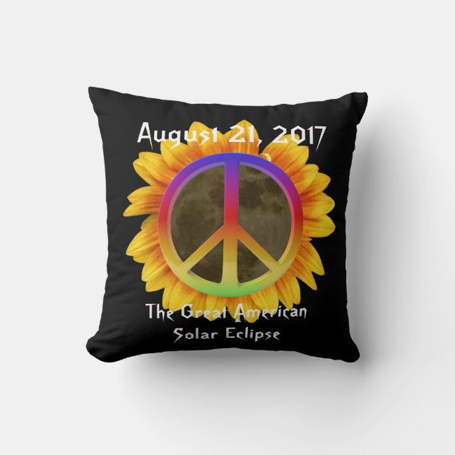 Coussin Symbole solaire Eclipse, tournesol et paix 2017 (Recto)
