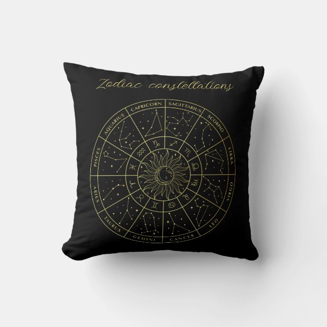 Coussin Symbole Zodiac horoscope constellations carte or (Recto)