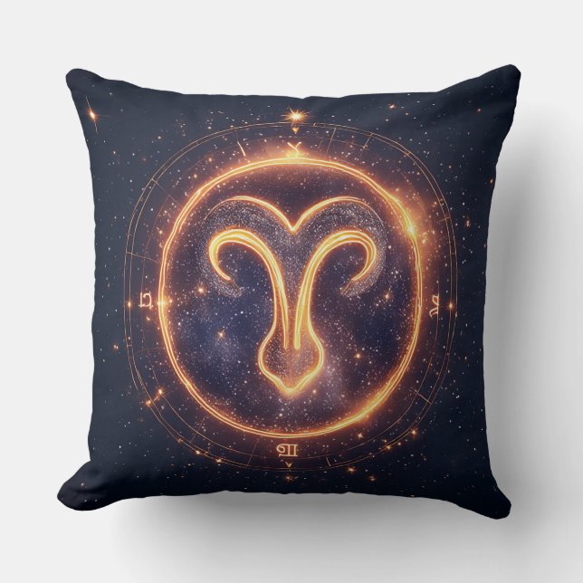 Coussin Symbole zodiaque de Bélier sur un espace étoilé (Recto)
