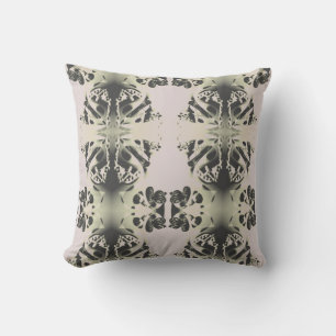 Coussin Symboles anciens gris vert symétrique sur le beige