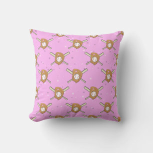 Coussin Symboles de baseball - Motif sans couture sur rose