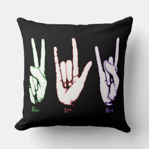 Coussin Symboles de la main Rock Peace Love