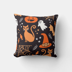 Coussin Symboles de l'Halloween noir orange drôle Motif