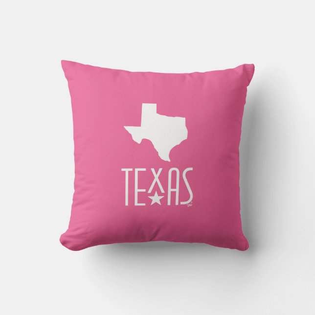 Coussin Symboles du Texas, blanc du Texas, fond rose (Recto)