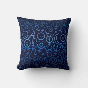 Coussin Symboles planétaires bleus Univers mystique Planèt