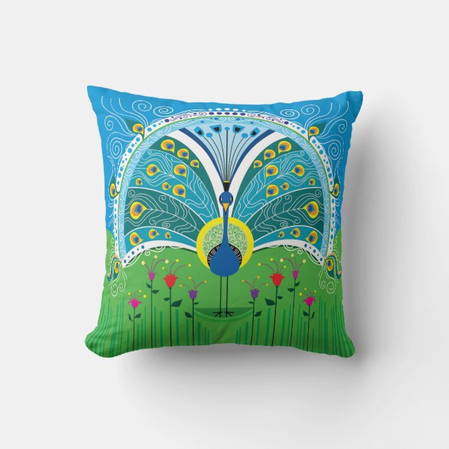Coussin Symétrie de paon enchanteur (Recto)