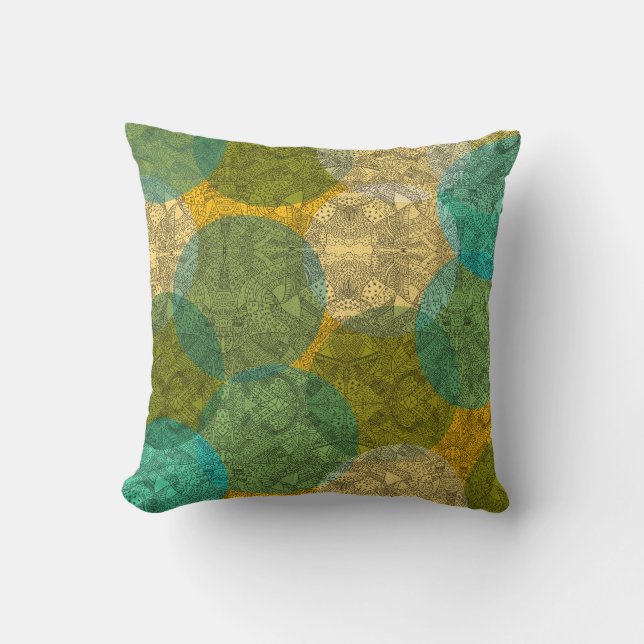 Coussin Symétrie verte et jaune Doodle Mandala  (Recto)