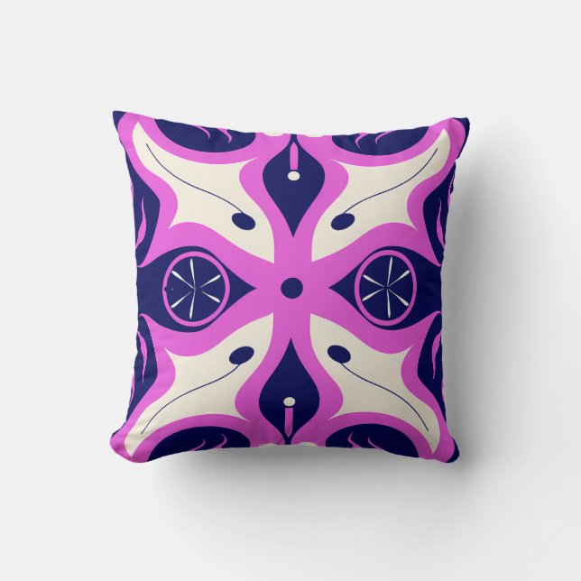 Coussin Symmetrical Abstract Pattern in Purple and White (Recto)