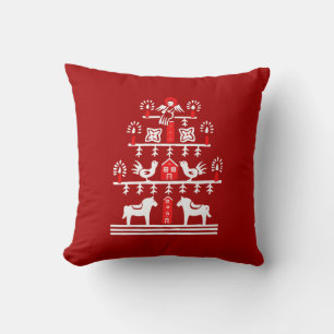 Coussin Sympa Festif Scandi Rouge Blanc Arbre de Noël